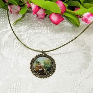 Blue & Bronze Two-Toned Cabochon Pendant